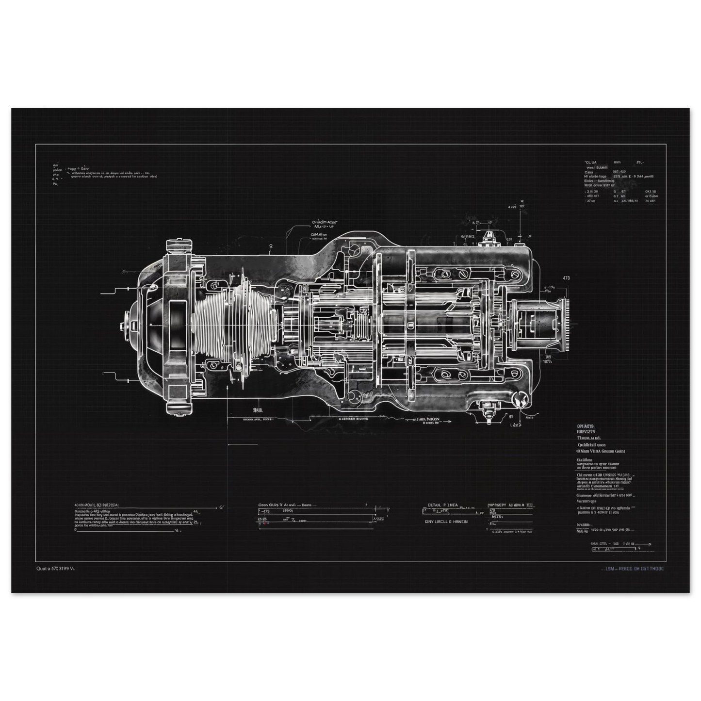 KINETIC SHIFT R01 technical blueprint, sequential gearbox engineering art, dog-box transmission study.