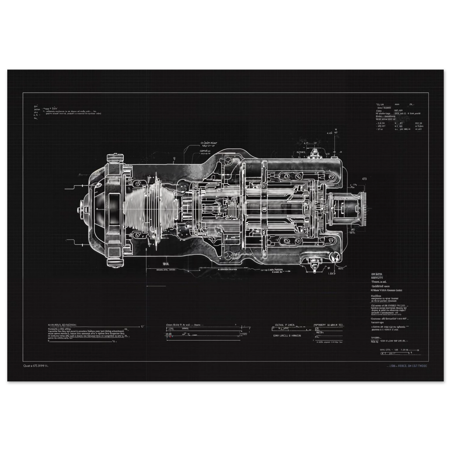 KINETIC SHIFT R01 technical blueprint, sequential gearbox engineering art, dog-box transmission study.