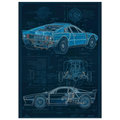 LANCIA 037 R01 technical blueprint, dual shock absorber suspension engineering art, Abarth 232 AR4 chassis study