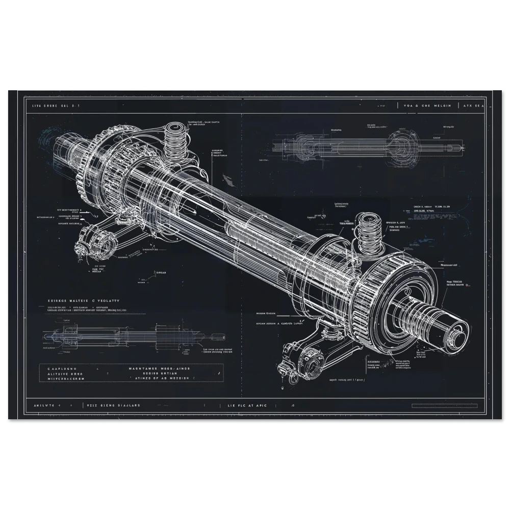 Steering Vector R01 manual rack and pinion technical drawing, engineering aesthetics wall art, Ackermann geometry study.