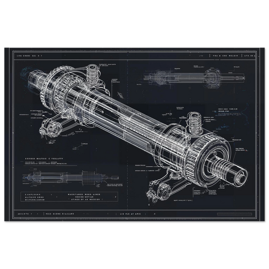 Steering Vector R01 manual rack and pinion technical drawing, engineering aesthetics wall art, Ackermann geometry study.