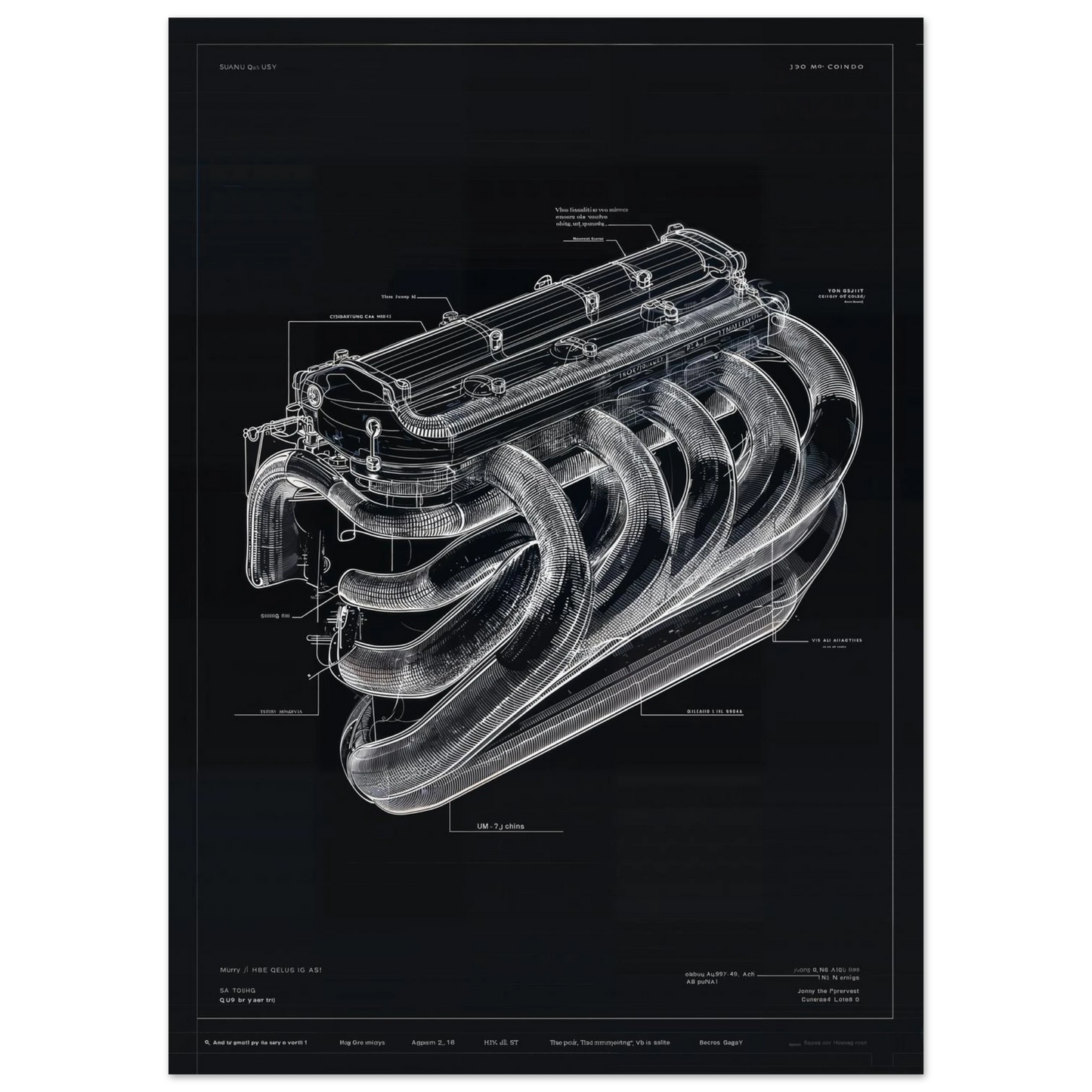 SONIC PULSE R01 technical blueprint, 6-into-1 Inconel 625 exhaust manifold architecture, equal-length headers engineering art.