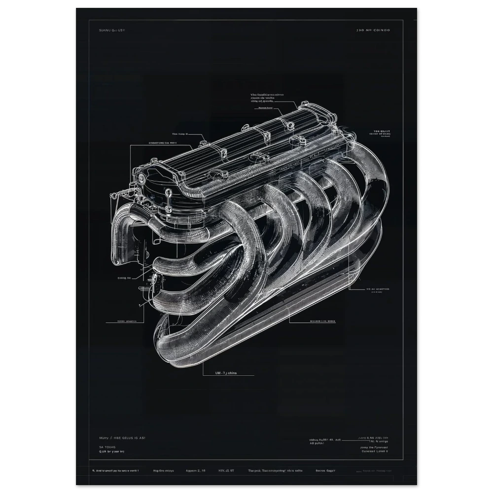 SONIC PULSE R01 technical blueprint, 6-into-1 Inconel 625 exhaust manifold architecture, equal-length headers engineering art.