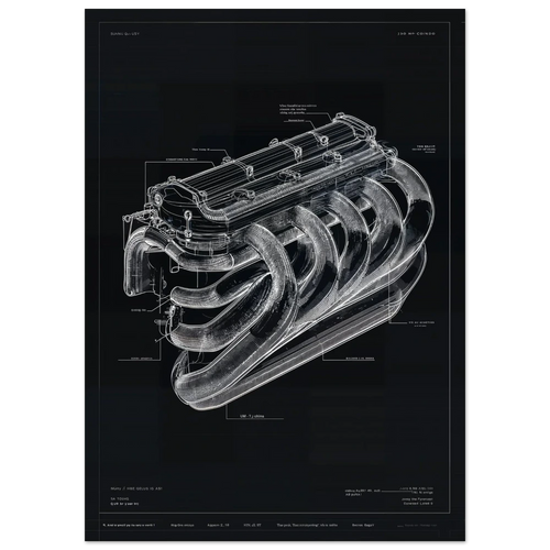 SONIC PULSE R01 technical blueprint, 6-into-1 Inconel 625 exhaust manifold architecture, equal-length headers engineering art.