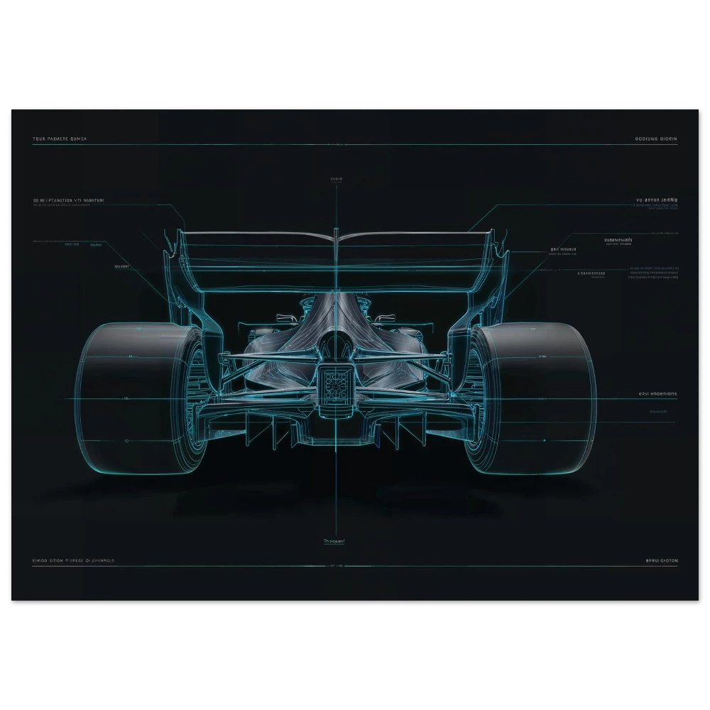 PRESSURE RECOVERY R01 technical blueprint, High-expansion rear diffuser engineering art, vertical strakes and expansion chamber study.