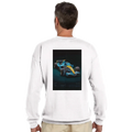 Back view of a professional sweatshirt showing the Renault R26 hybrid artwork with V8 engine schematics and Schumacher-era stabilization technology.